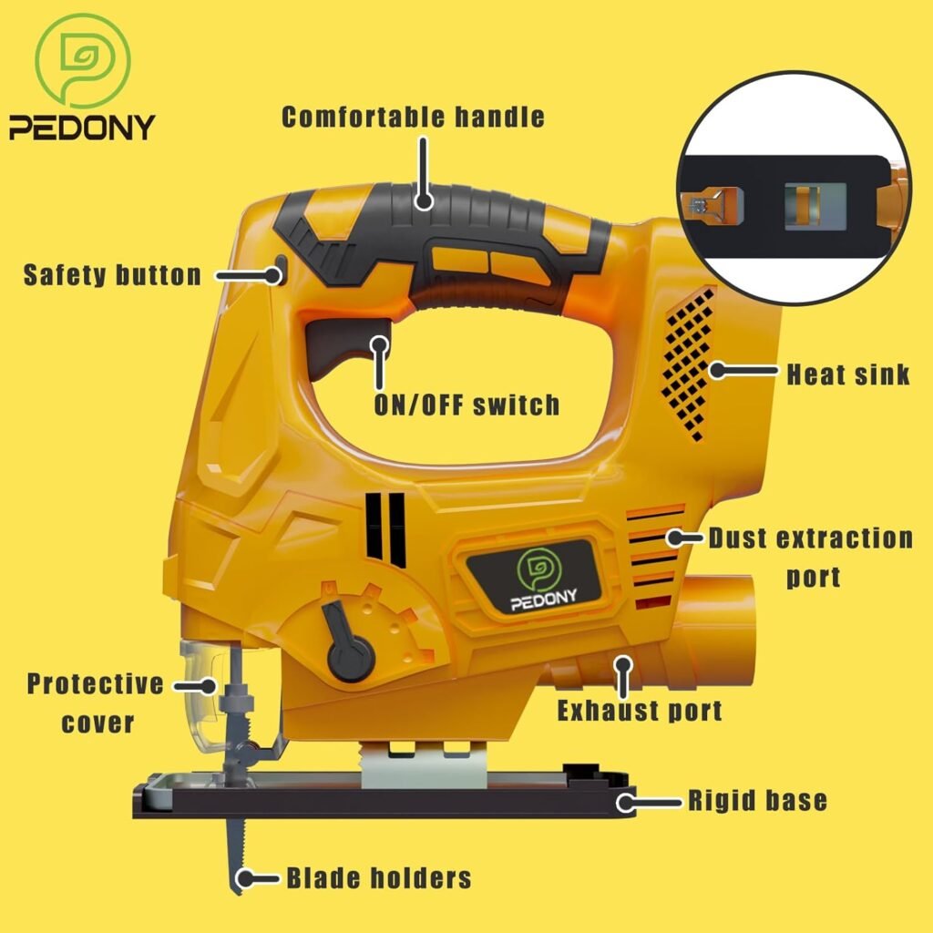 Cordless Jigsaw for Dewalt 20V Battery, Replaces DCS334B, with 4 Blades, ±45° Bevel Cutting, Brushless Motor, LED Light (Battery Not Included)