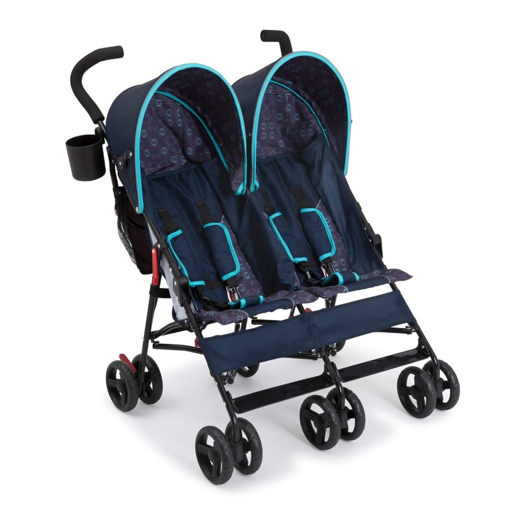 Delta Children LX Side by Side Stroller - with Recline, Storage  Compact Fold, Night Sky