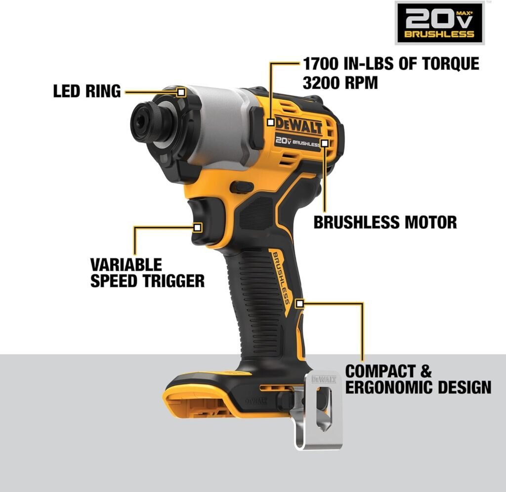 DEWALT 20V MAX* 1/4 in. Brushless Cordless Impact Driver (Tool Only) (DCF840B)