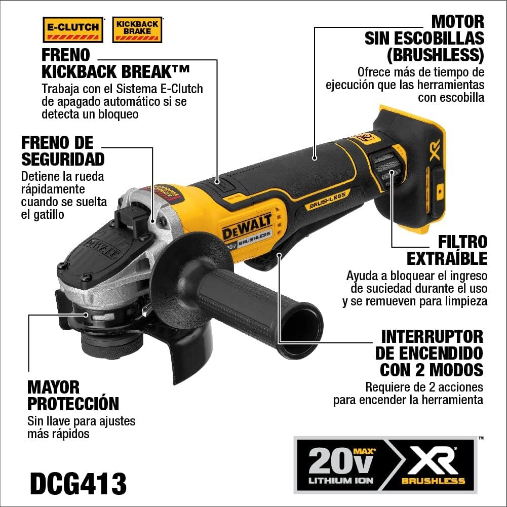 DEWALT 20V MAX* Angle Grinder Tool, Tool Only (DCG413B), Black, Yellow