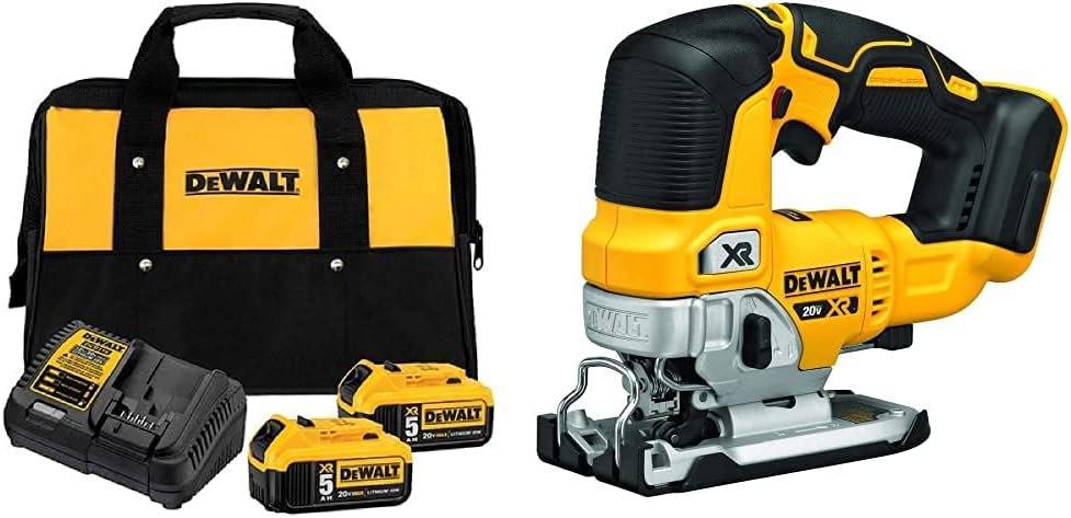 DEWALT 20V MAX Battery Starter Kit with 2 Batteries, 5.0Ah (DCB205-2CK) 20V MAX XR Jig Saw, Tool Only (DCS334B)