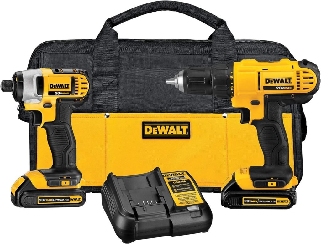 DEWALT 20V MAX Cordless Drill and Impact Driver, Power Tool Combo Kit with 2 Batteries and Charger, Yellow/Black (DCK240C2)