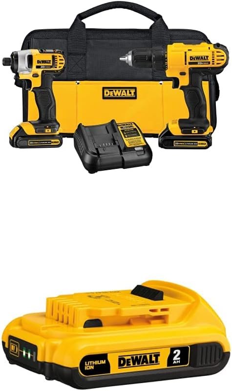 DEWALT 20V MAX Cordless Drill and Impact Driver, Power Tool Combo Kit with 2 Batteries and Charger, Yellow/Black (DCK240C2)