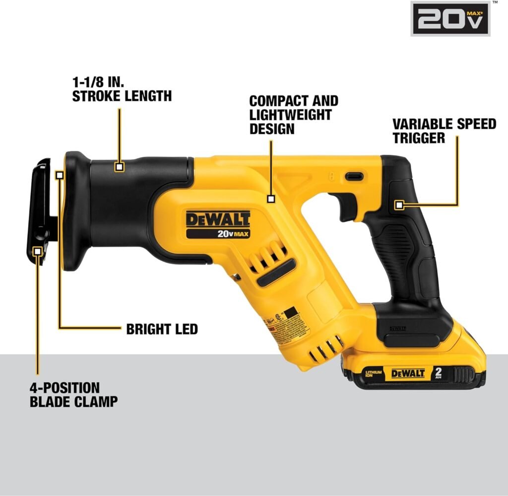 DEWALT 20V MAX* Cordless Reciprocating Saw Kit, Compact, 2-Amp Hour (DCS387D1)