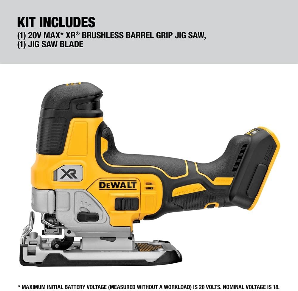 DEWALT 20V MAX Jig Saw, Cordless, Barrel Grip, 3,200 Blade Speed, Bare Tool Only (DCS335B)