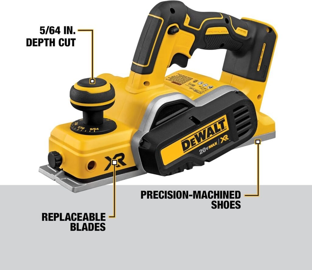 DEWALT 20V MAX Planer, 30,000 Cuts Per Minute, 2 mm Cut Depth, Brushless Motor, Bare Tool Only (DCP580B)