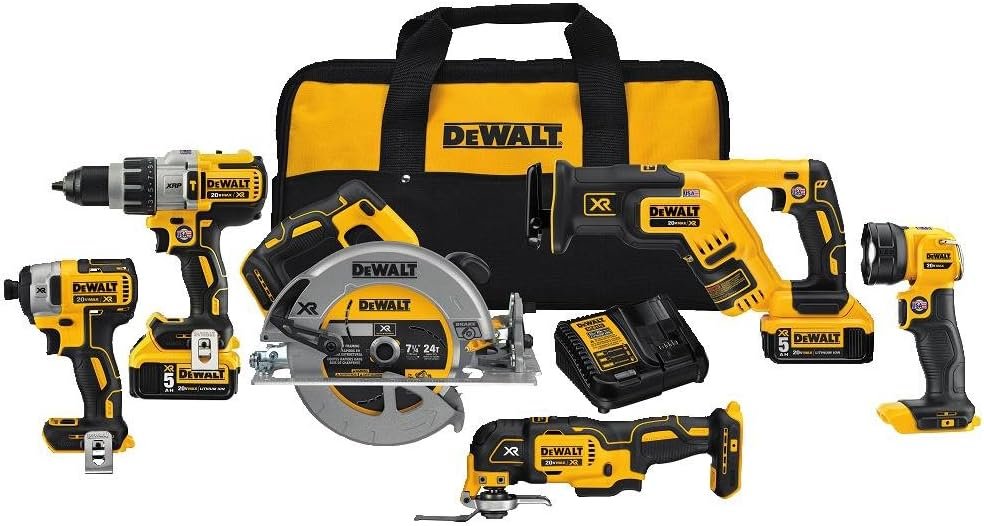 DEWALT 20V MAX Power Tool Combo Kit, 6-Tool Cordless Power Tool Set with 2 Batteries and Charger (DCK694P2), Yellow