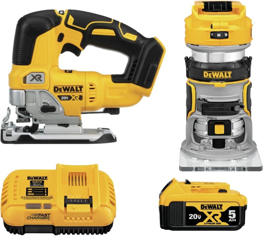 DEWALT 20V MAX Router Tool and Jig Saw, Cordless Woodworking 2-Tool Set with Battery and Charger (DCK201P1)