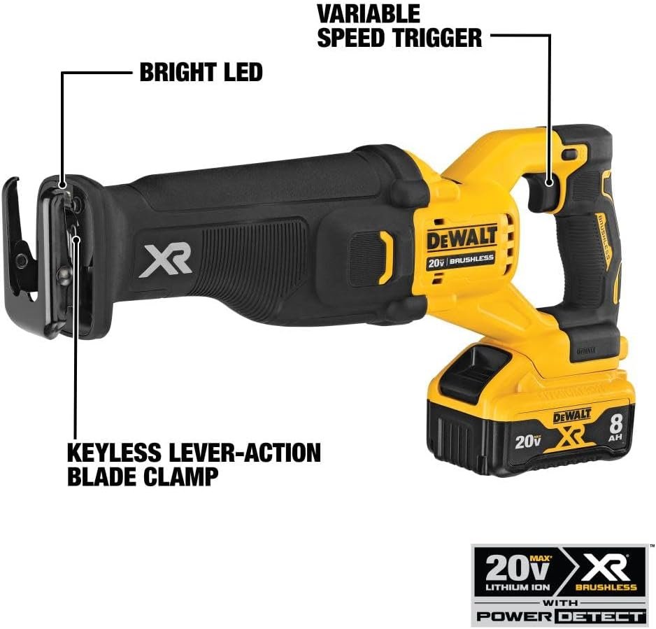 DEWALT 20V MAX* XR® BRUSHLESS RECIPROCATING SAW WITH POWER DETECT™ (Tool Only) (DCS368B)