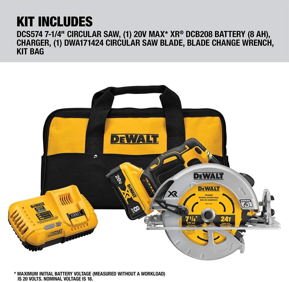 DEWALT 20V MAX* XR Circular Saw, 7-1/4-Inch, Brushless, Power Detect Tool Technology (DCS574W1)