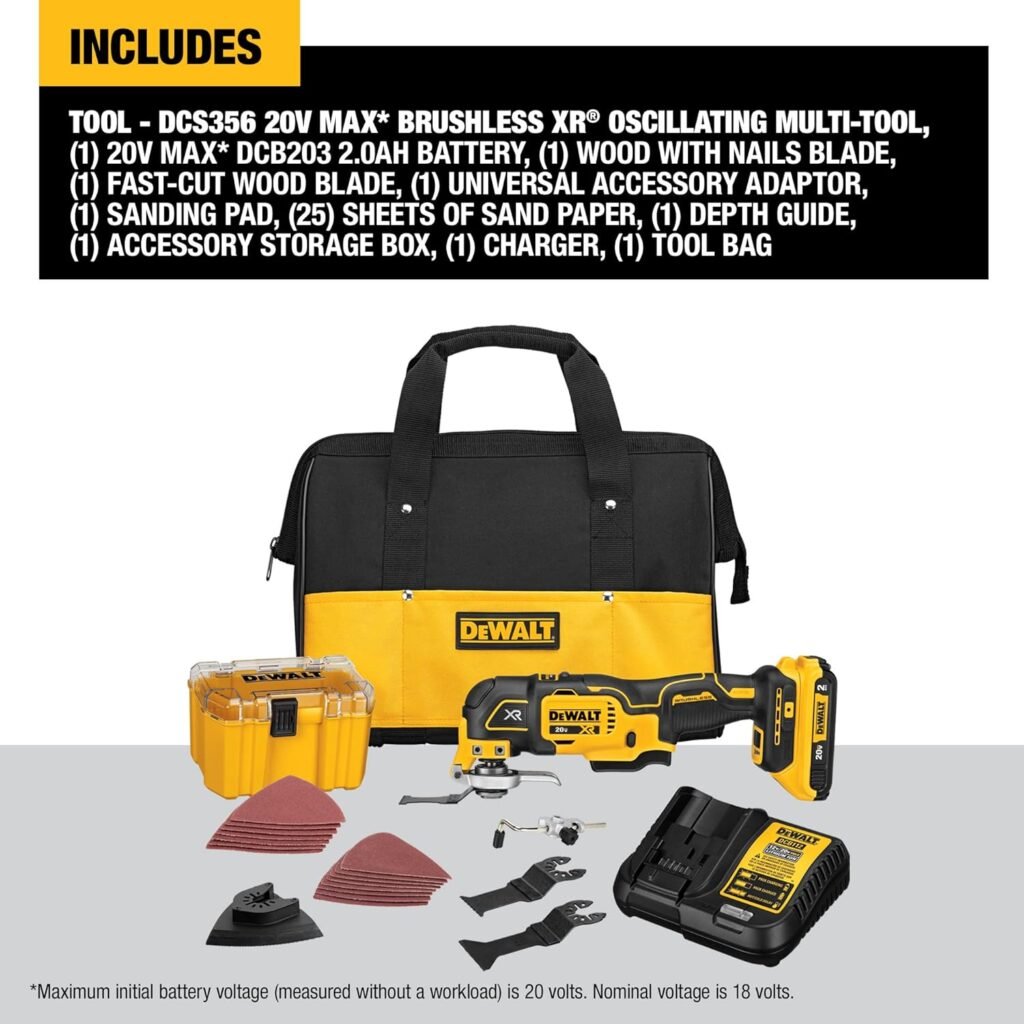 DEWALT 20V MAX XR Multi-Tool Kit, Oscillating Tool, 6-Speed, Quick Blade Change for Multi-Tool Needs, Cordless (DCS356D1)