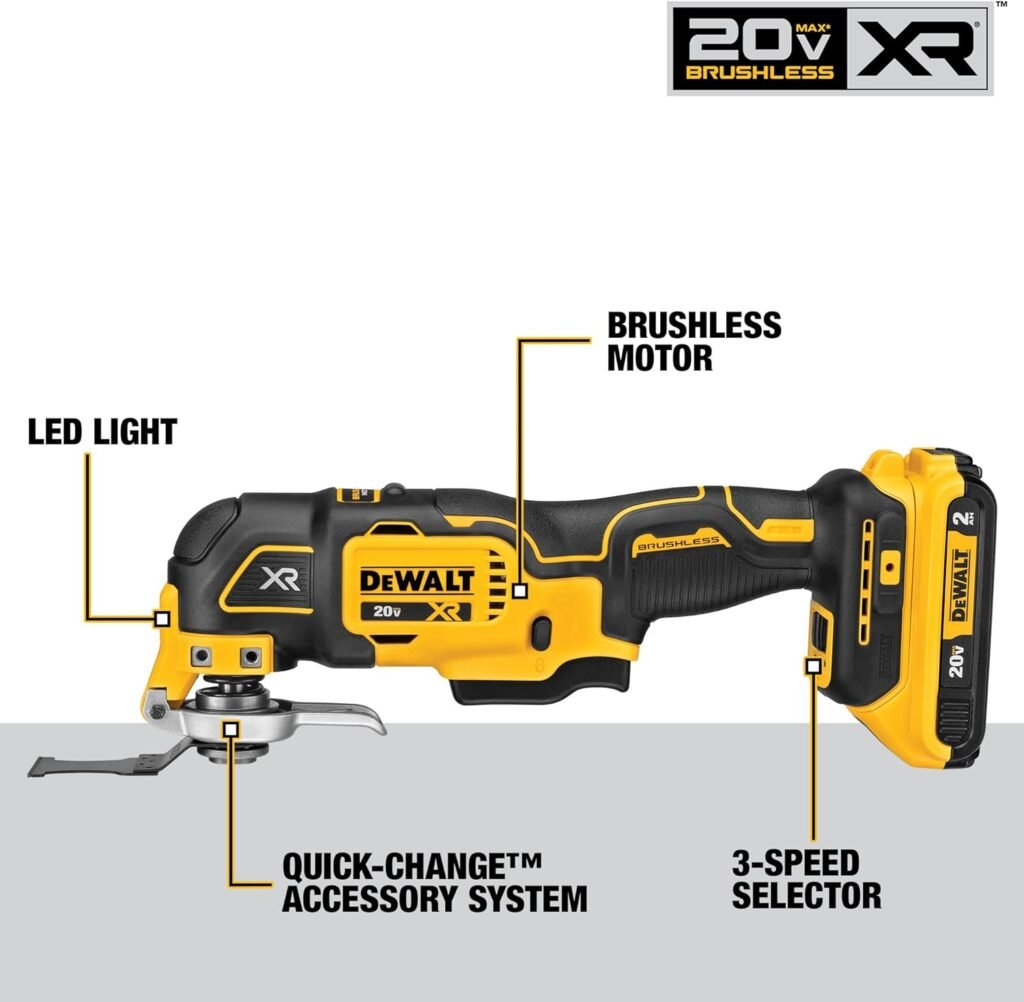 DEWALT 20V MAX XR Multi-Tool Kit, Oscillating Tool, 6-Speed, Quick Blade Change for Multi-Tool Needs, Cordless (DCS356D1)