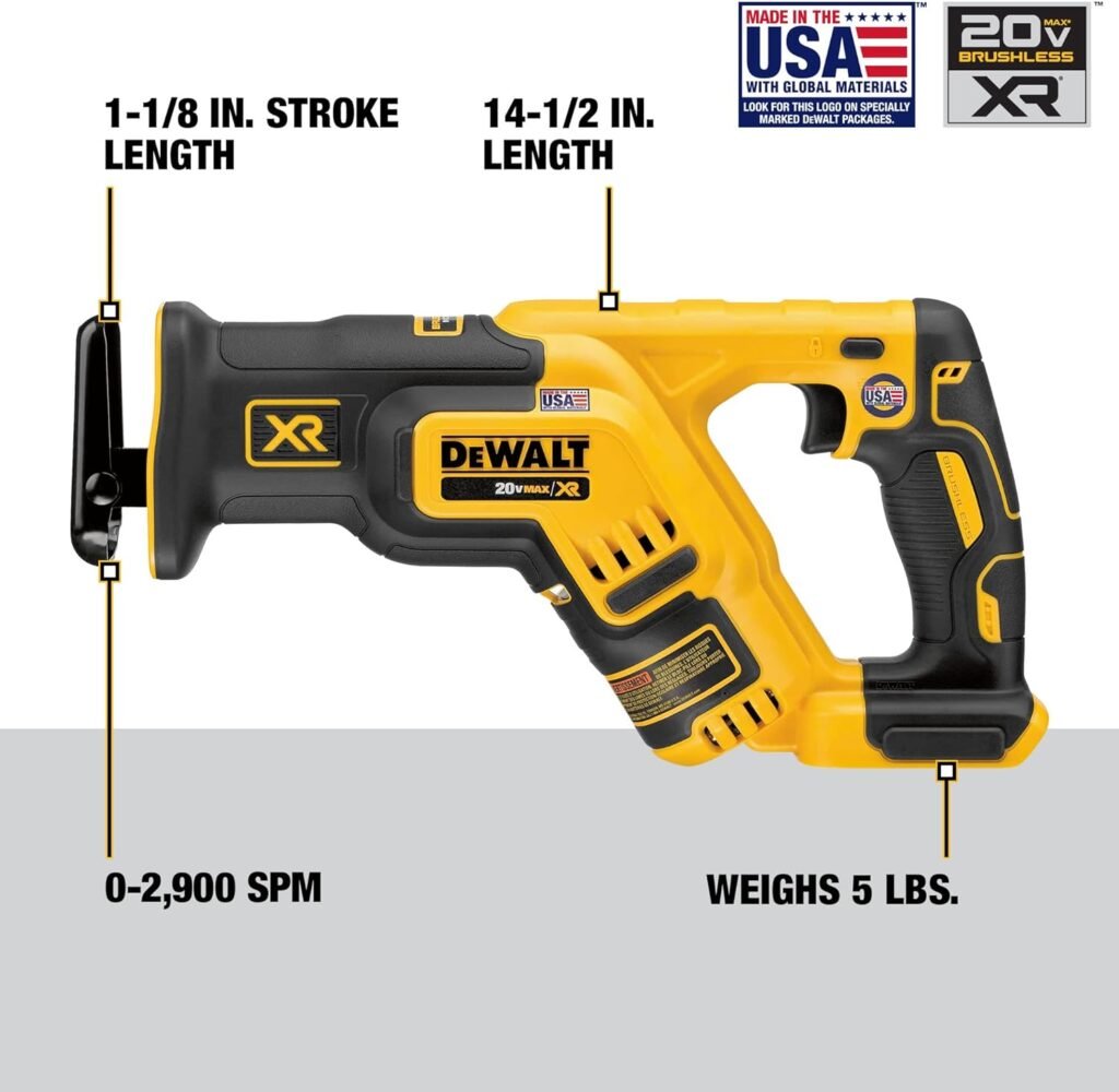 DEWALT 20V MAX* XR Reciprocating Saw, Compact, Tool Only (DCS367B)