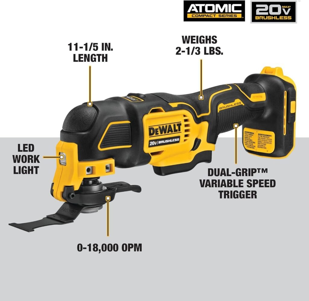 DEWALT ATOMIC 20V MAX* Oscillating Tool, Cordless, Oscillating, Tool only (DCS354B)