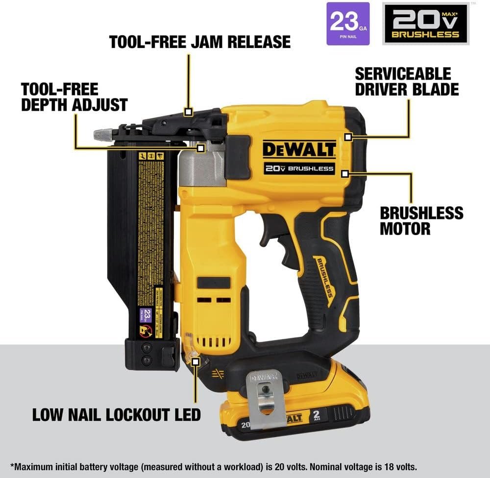 DEWALT ATOMIC Compact Series™ 20V MAX* Brushless Cordless 23 Ga. Pin Nailer Kit (DCN623D1)