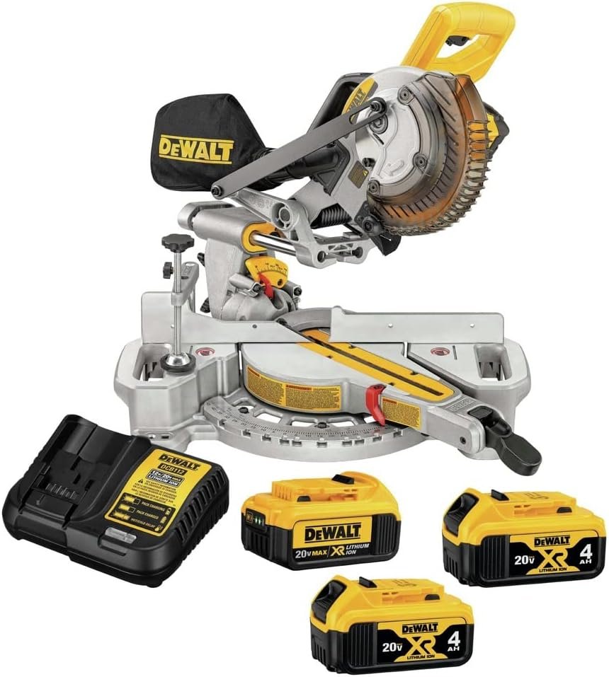 Dewalt DCS361M1-DCB204-2-BNDL 20V MAX XR Brushed Lithium-Ion 7-1/4 in. Cordless Sliding Miter Saw Kit with 3 Batteries Bundle (4 Ah)