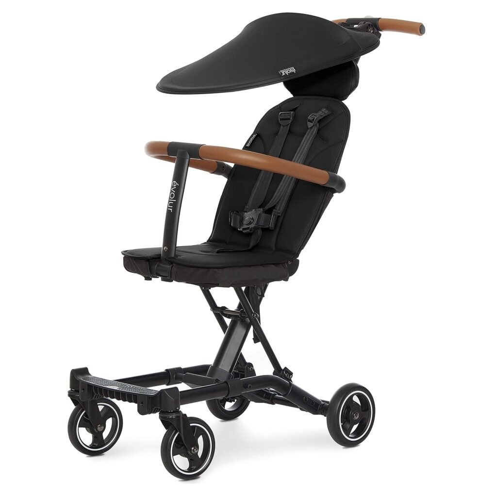 Evolur Cruise Rider Stroller with Canopy, Lightweight Umbrella Stroller with Compact Fold, Easy to Carry Travel Stroller - Noir Black