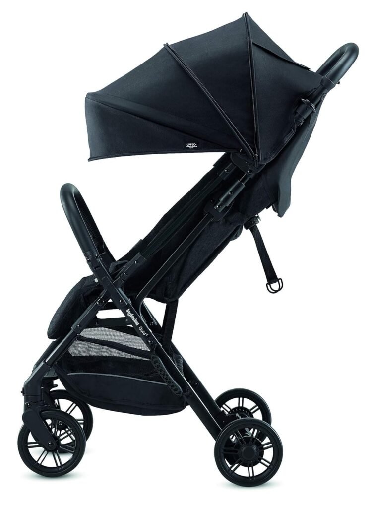 Inglesina Quid Baby Stroller - Lightweight at 13 lbs, Travel-Friendly, Ultra-Compact  Folding - Fits in Airplane Cabin  Overhead - for Toddlers from 3 Months to 50 lbs - Large Canopy, Onyx Black