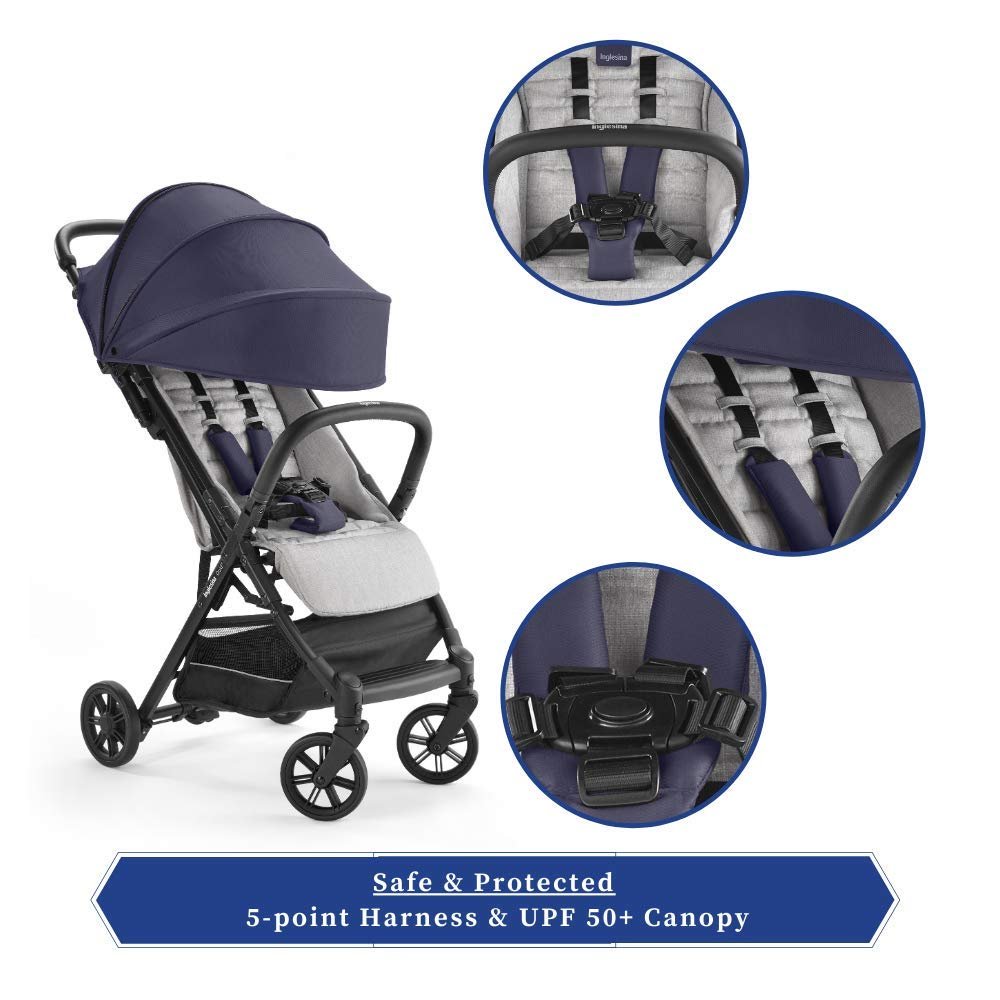 Inglesina Quid Baby Stroller - Lightweight at 13 lbs, Travel-Friendly, Ultra-Compact  Folding - Fits in Airplane Cabin  Overhead - for Toddlers from 3 Months to 50 lbs - Large Canopy, College Navy