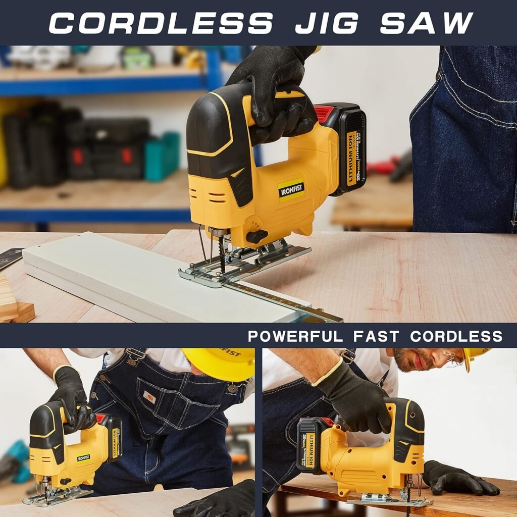 IRONFIST Jig Saw Cordless 21V Lithium Saber saw, Adjustable 4-Position Orbital wood and metal cutting machine Compatible with DEWALT Battery (Tool Only, NO Battery)