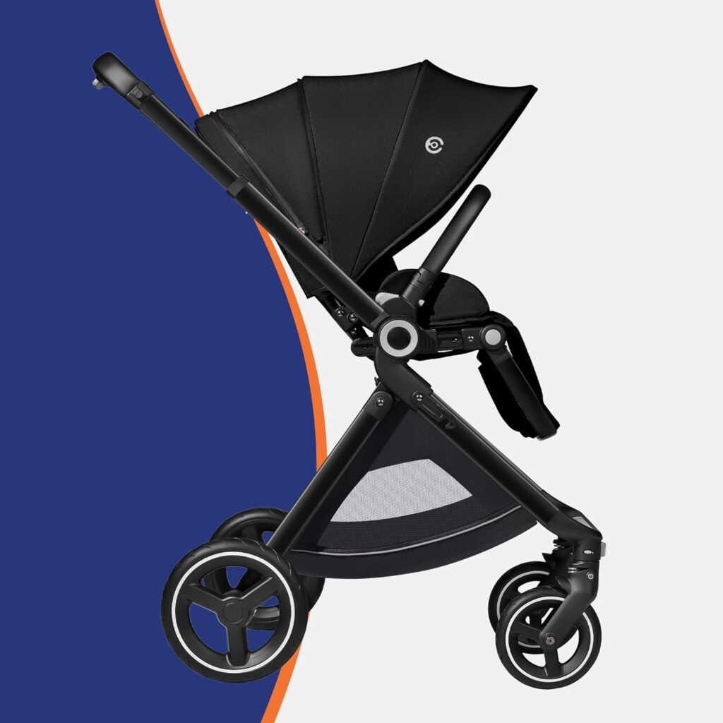 Reversible Baby Stroller, ELITTLE EMU Full-Size Toddler Stroller, Full Recline Cockpit Compact Stroller, 0-36 Months Newborn Infant Stroller, All-Terrain Stroller for City, Outdoor, Travel (Black)