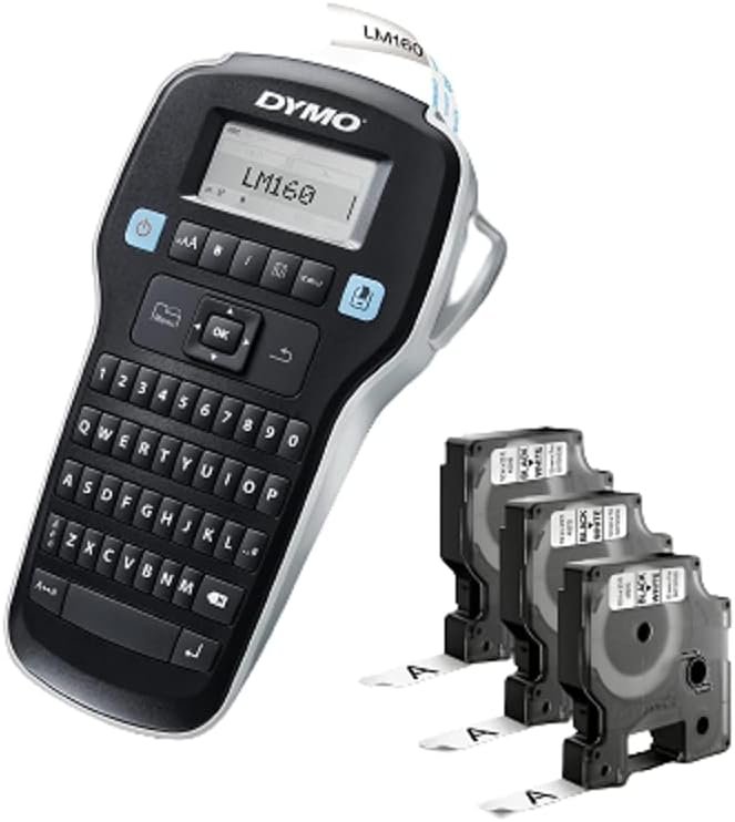 DYMO LabelManager 160 Portable Label Maker Bundle, Easy-to-Use, One-Touch Smart Keys, QWERTY Keyboard, Large Display, For Home  Office Organization, Includes 3 D1 label cassettes