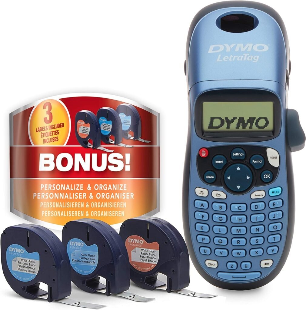 Dymo LetraTag LT-100H Label Maker Starter Kit | Handheld Label Maker Machine | with Plastic, Paper  Clear Label Tape | Ideal for Office or Home