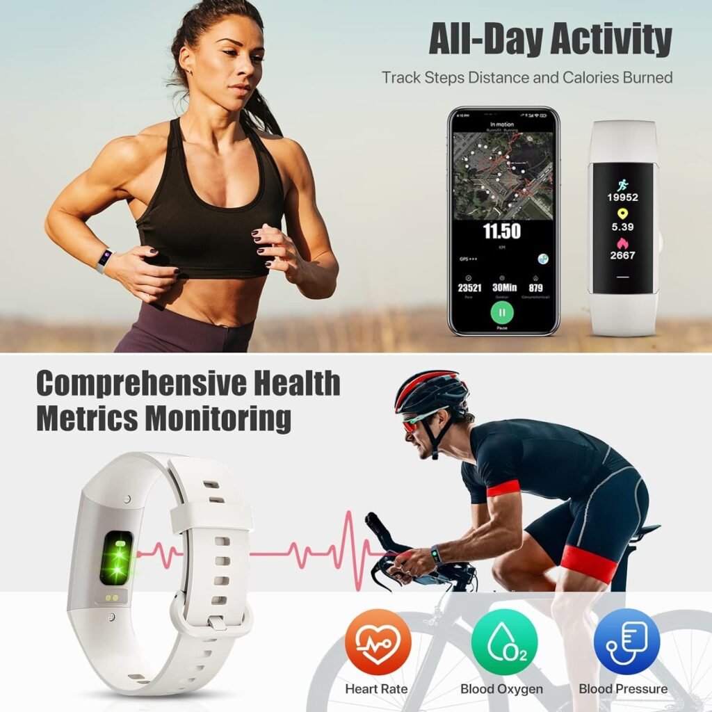 Fitness Tracker with Step Counter/Calories/Stopwatch, Activity Tracker, Health Tracker with Heart Rate Monitor, Sleep Tracker,1.10AMOLED Touch Color Screen, Pedometer Watch for Women Men Kids