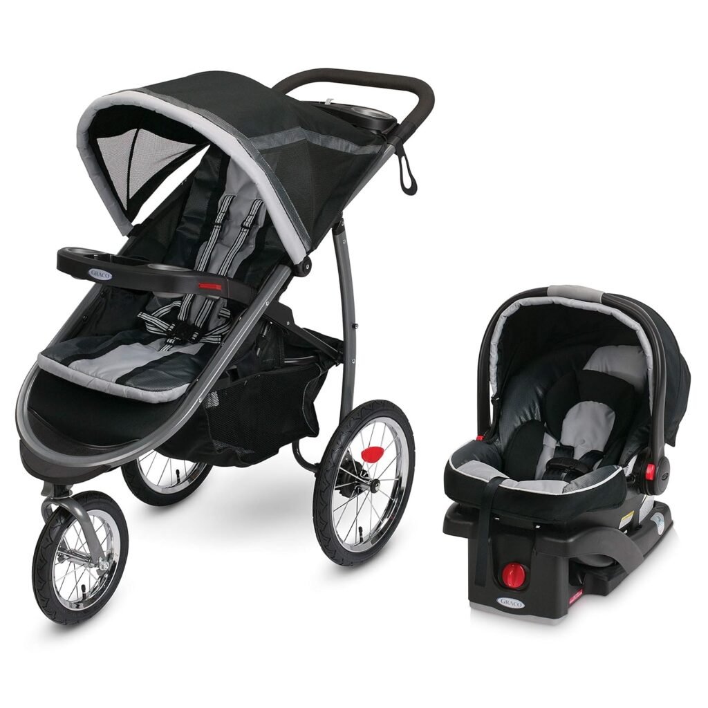 Graco FastAction Fold Jogger Travel System | Includes the FastAction Fold Jogging Stroller and SnugRide 35 Infant Car Seat, Gotham