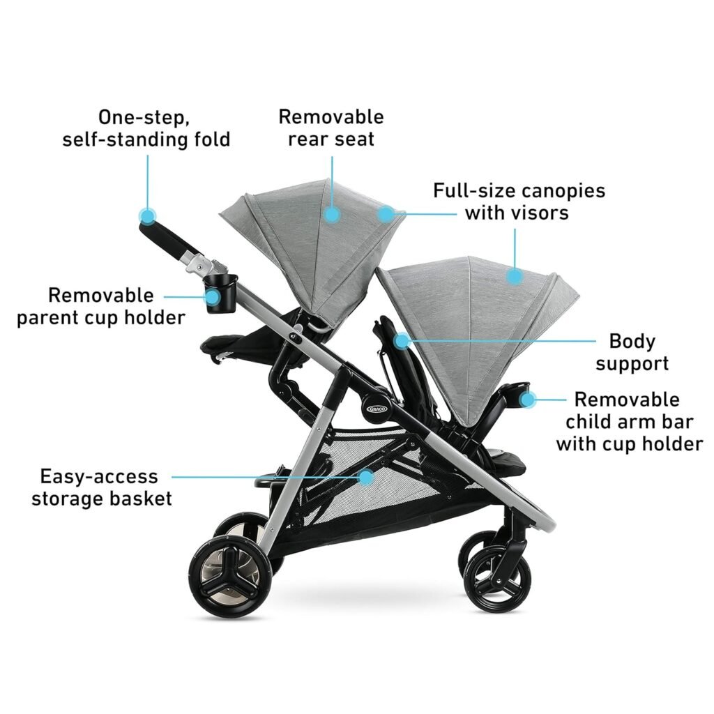 Graco Ready2Grow LX 2.0 Double Stroller Features Bench Seat and Standing Platform Options, Clark