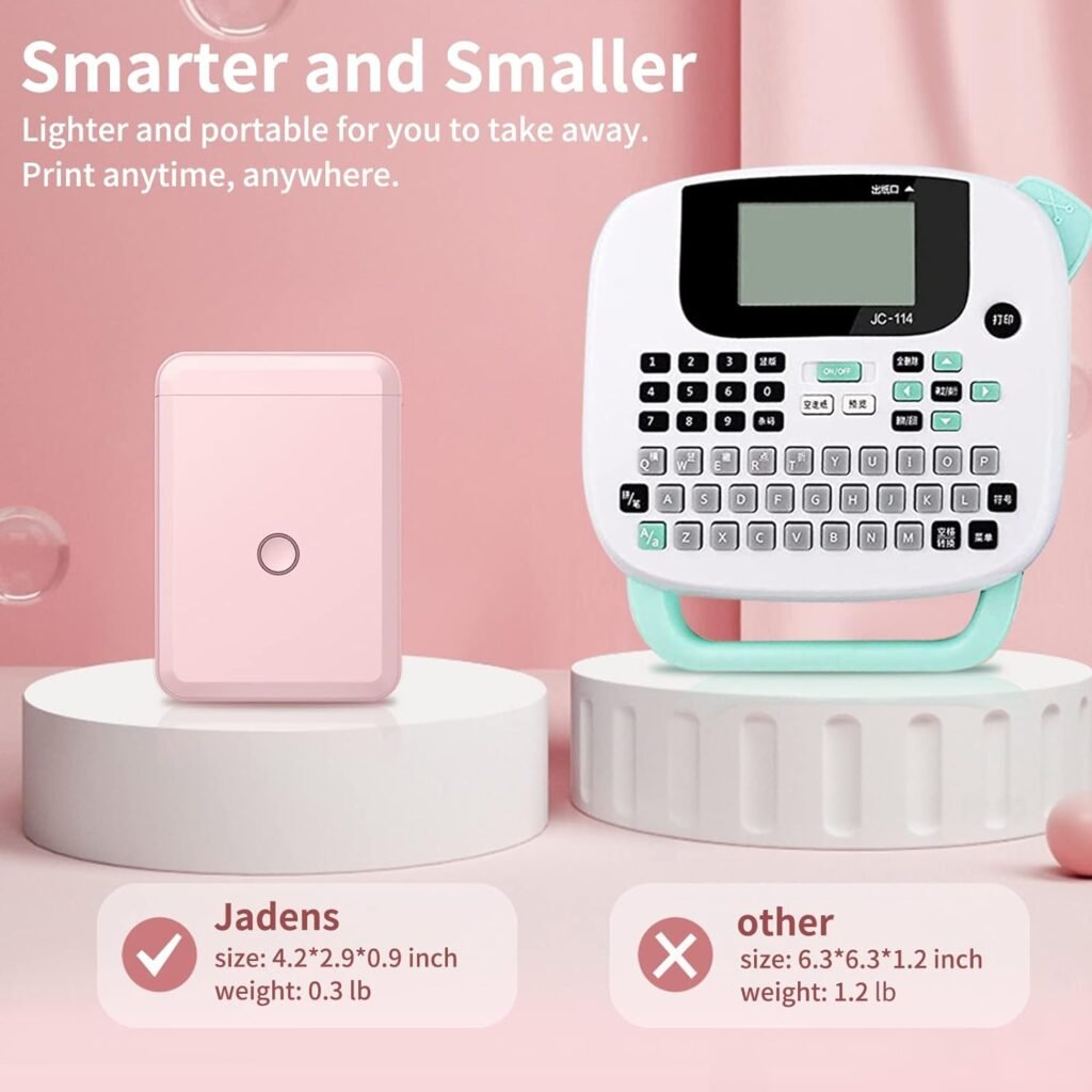 JADENS D110 Label Maker Machine with Tape, Portable Bluetooth Label Printer for Storage, Office, Home, Organizing, Sticker Maker Mini Label Maker with Multiple Templates, White