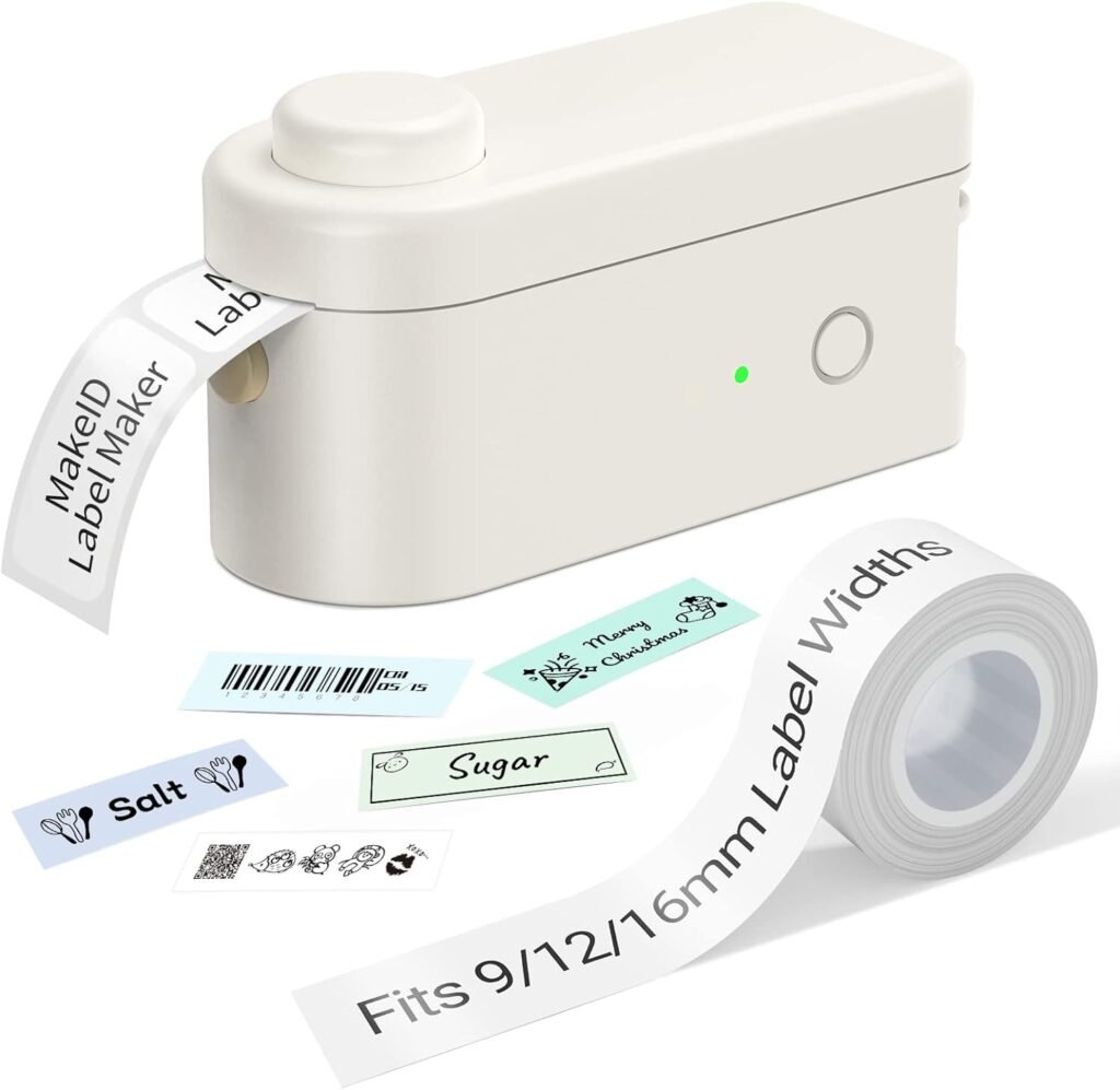 Makeid Label Maker Machine with Tape - Compatible with 9/12/16mm Waterproof Tape, Portable  Rechargeable with Built-in Cutter Wireless Label Printer Compatible with Android  iOS Devices