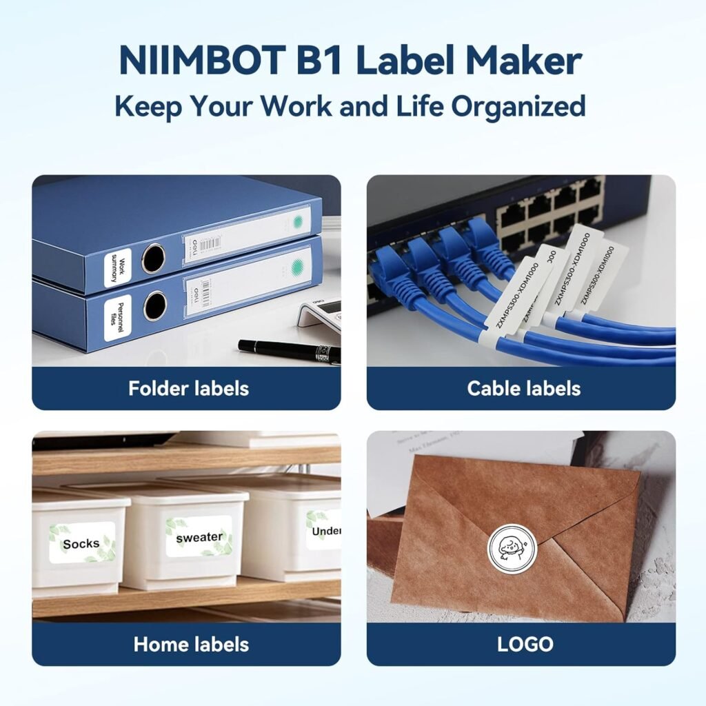 NIIMBOT B1 Label Maker with Auto Identification,2 Inch Bluetooth Portable Label Printer Easy to Use for Office, Home, Business (with 2x1.18 inch Label)