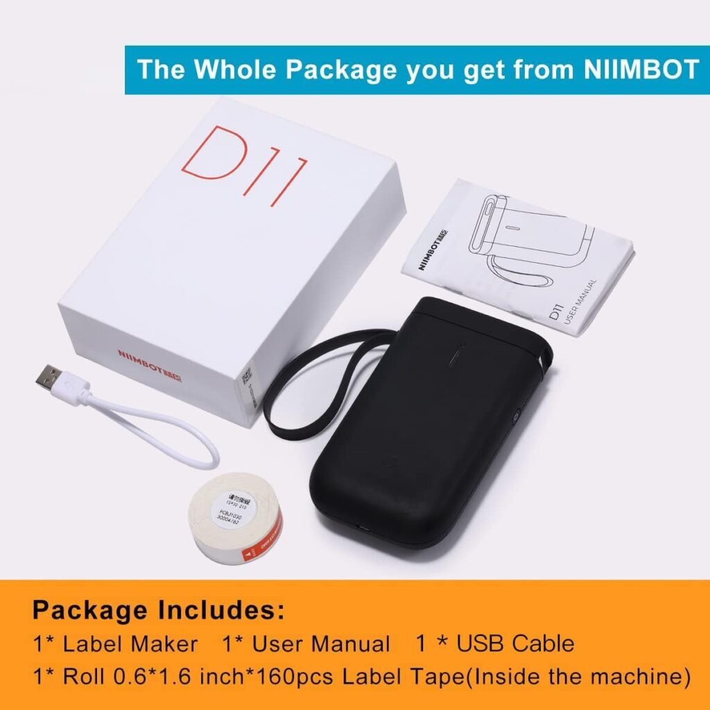 NIIMBOT Label Maker Machine D11 Label Printer Tape Included Portable Wireless Connection Multiple Templates Available for Phone Easy to Use Office Home Organization USB Rechargeable