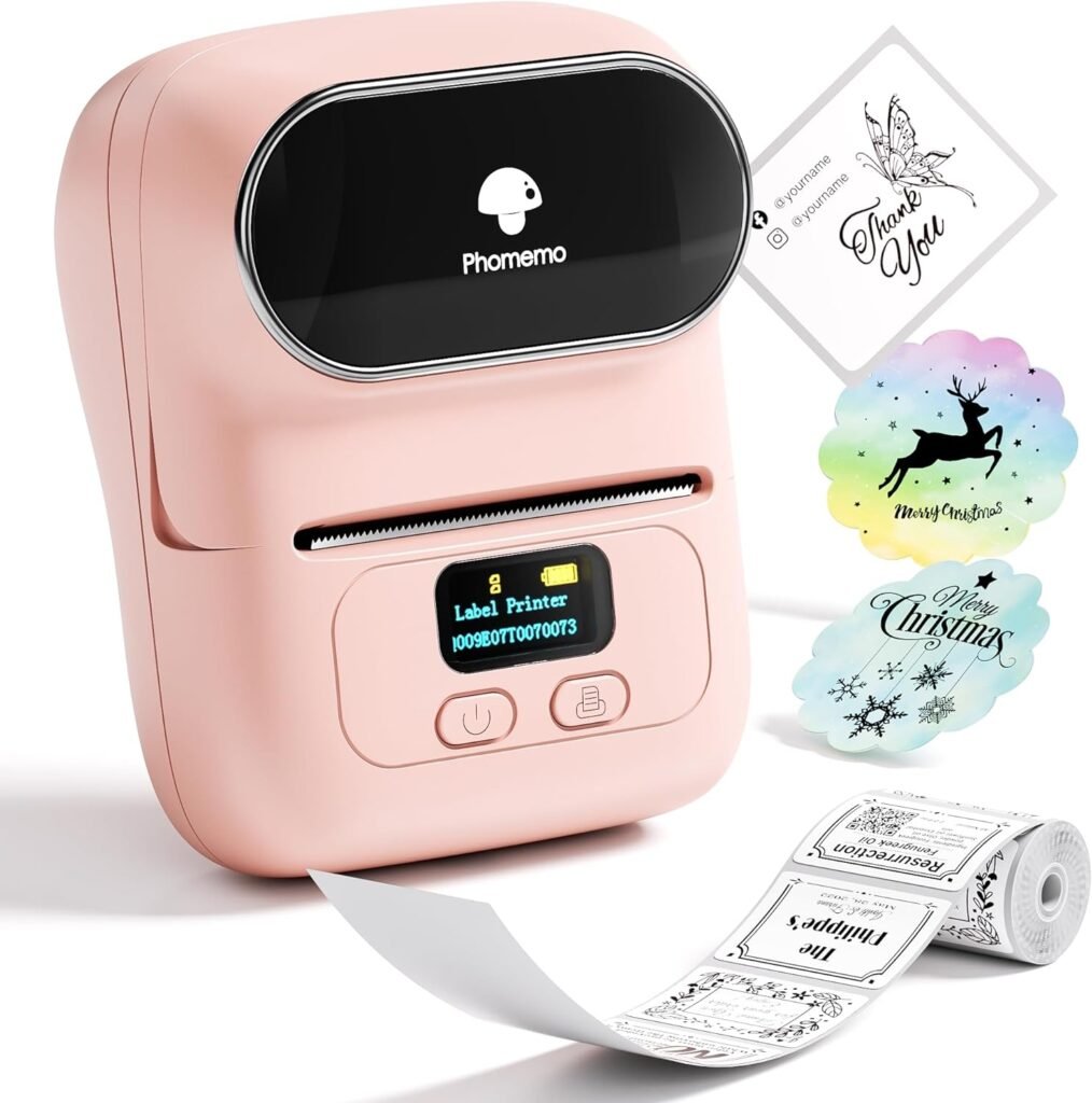 Phomemo Label Maker - M110 Barcode Label Maker Mini Bluetooth Thermal Label Printer Sticker Printer for Small Business, Home, Office, Logo, Address, Name Tag, Clothing, Organizing, Pink