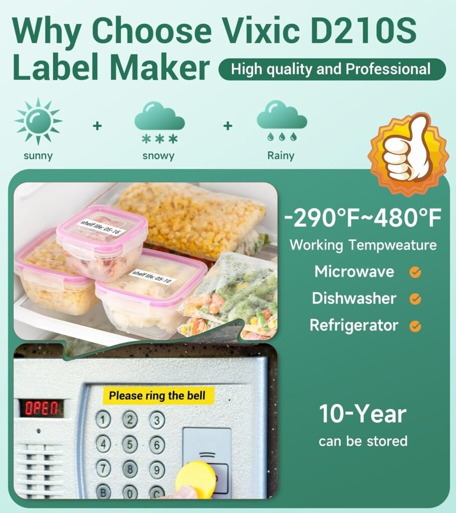 Vixic Label Makers, D210S Portable Label Maker Machine with 4 Laminated Tapes, Easy QWERTY Keyboard,12mm Labeler Label Maker and Printer for Home Office School,AC Adapter Include Green