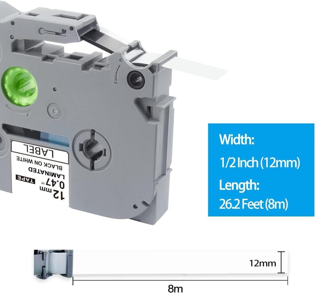 6 Pack Replacement for Brother Label Maker Tape 12mm 0.47 Laminated White TZe-231 TZe231 TZ Tape for PTouch Label Maker PT-D210 PT-H100 PT-D400AD, PT-D700, PT-D200