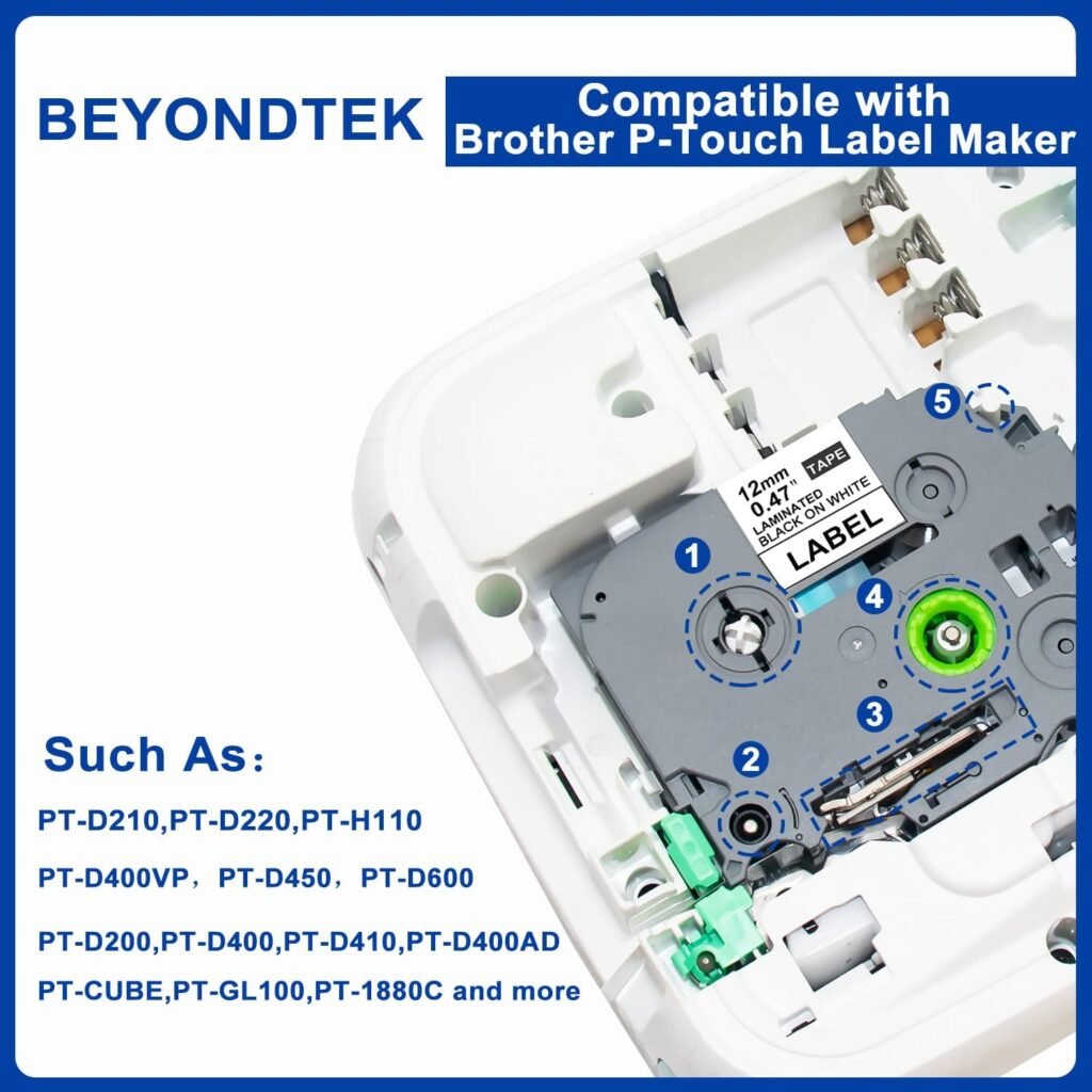 6Pack TZ/TZe Tape Compatible with Brother Label Maker Tape 12mm 0.47 Laminated White P Touch Label Maker Tape TZe-231 for Label Maker PT-D210 PT-H110 PT-D400 PT-D600 PT-P700 Black on White 8m 26.2ft