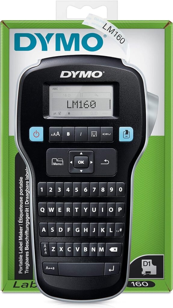 Dymo LabelManager 160 Label Maker | Handheld Label Printer with QWERTY Keyboard | Includes Black  White D1 Label Tape (12mm) | for Home  Office