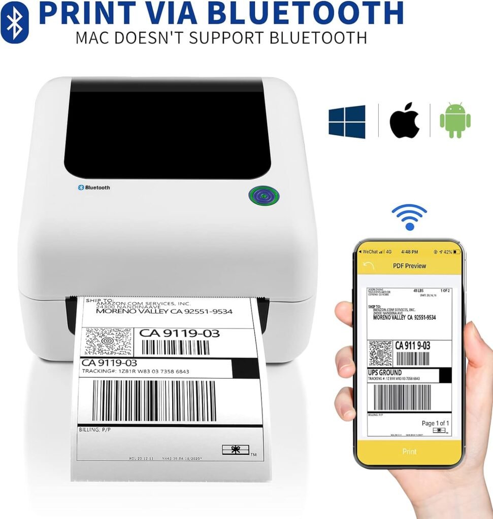 JADENS Thermal Shipping Label Printer for Shipping PackagesPostage, Bluetooth, Wireless Printer for iPhone, AndroidPC, Compatible with Amazon, Ebay, USPS, 4x6 Label Maker Machine