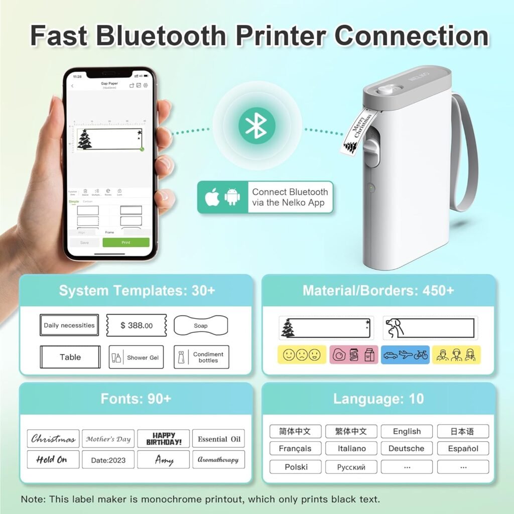 NELKO Label Maker Machine with Tape, P21 Portable Bluetooth Label Printer, Wireless Handheld Sticker Maker Mini Label Makers with Multiple Templates for Organizing Storage Barcode Office Home, White